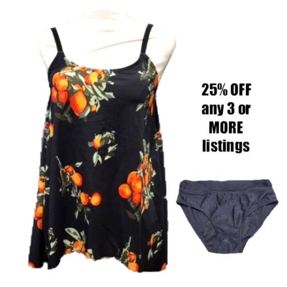 Tankini Set Swimsuit Bikini Size Large Fruit Print Swimwear Beach Tropical Swim - Picture 1 of 16